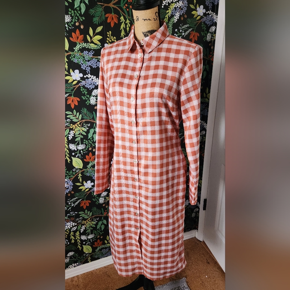 VILA Terracotta and White Plaid Shirt